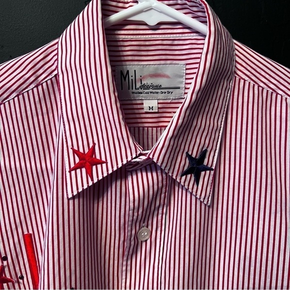 Mili Designs Womens Medium Blouse Button Shirt Patriotic Rhinestones, stars. - Picture 7 of 9